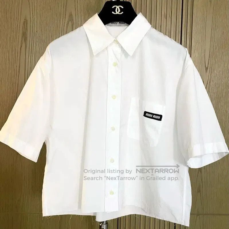 Miu Miu Miu Miu Summer White Cotton Short-Sleeve Shirt . Size M / US 6-8 / IT 42-44 - 3 Thumbnail