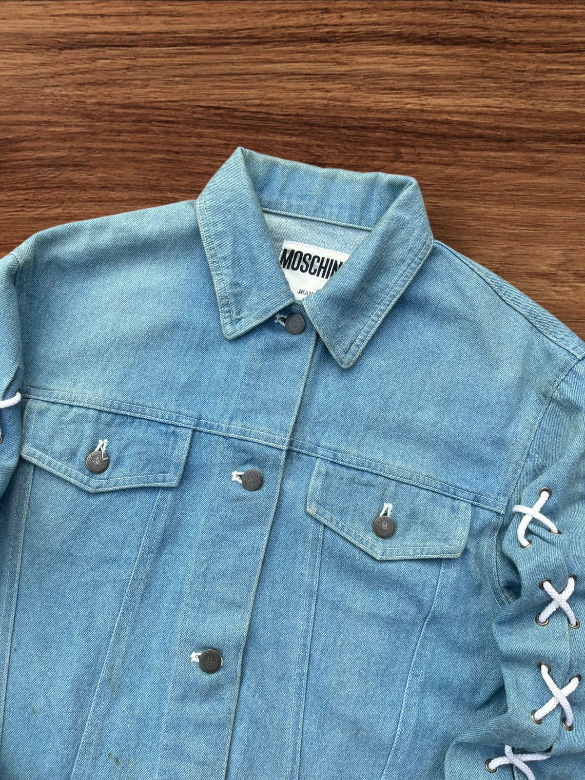 Moschino Moschino Lace Up Sleeves Punk Style Blue Washed Denim Jacket Size M / US 6-8 / IT 42-44 - 3 Thumbnail