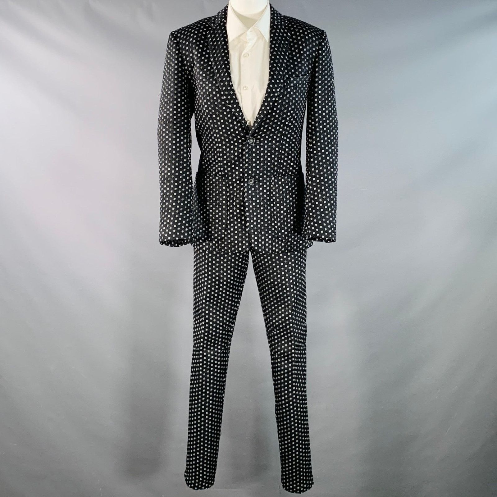 Mr Turk MR TURK Regular Black White Perforated Notch Lapel Suit Size 36R - 2 Thumbnail