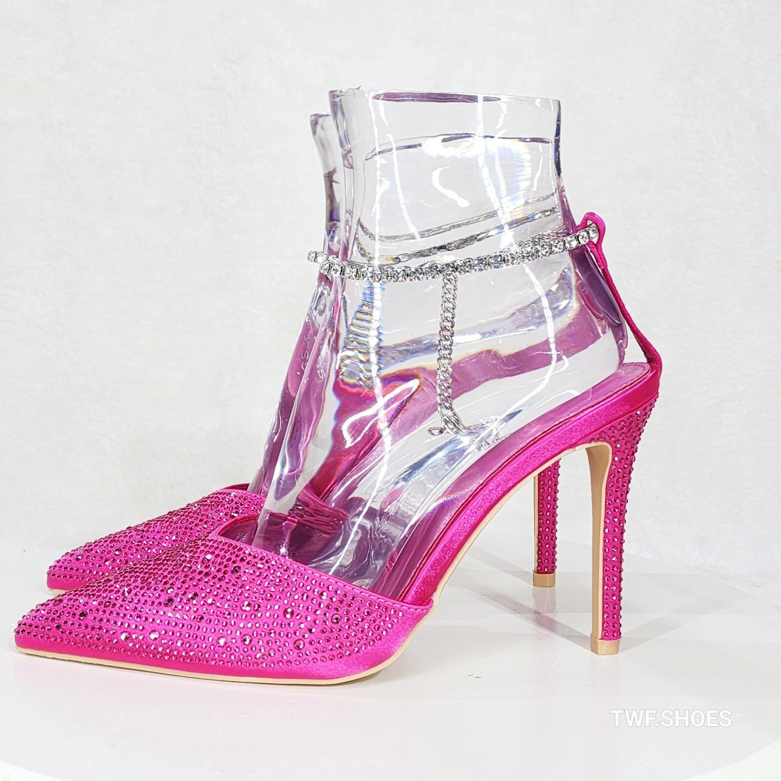 Other Simply Sexy Ankle Bracelet Hot Pink Rhinestone Pointy Toe Hi Size US 6.5 / IT 36.5 - 2 Thumbnail