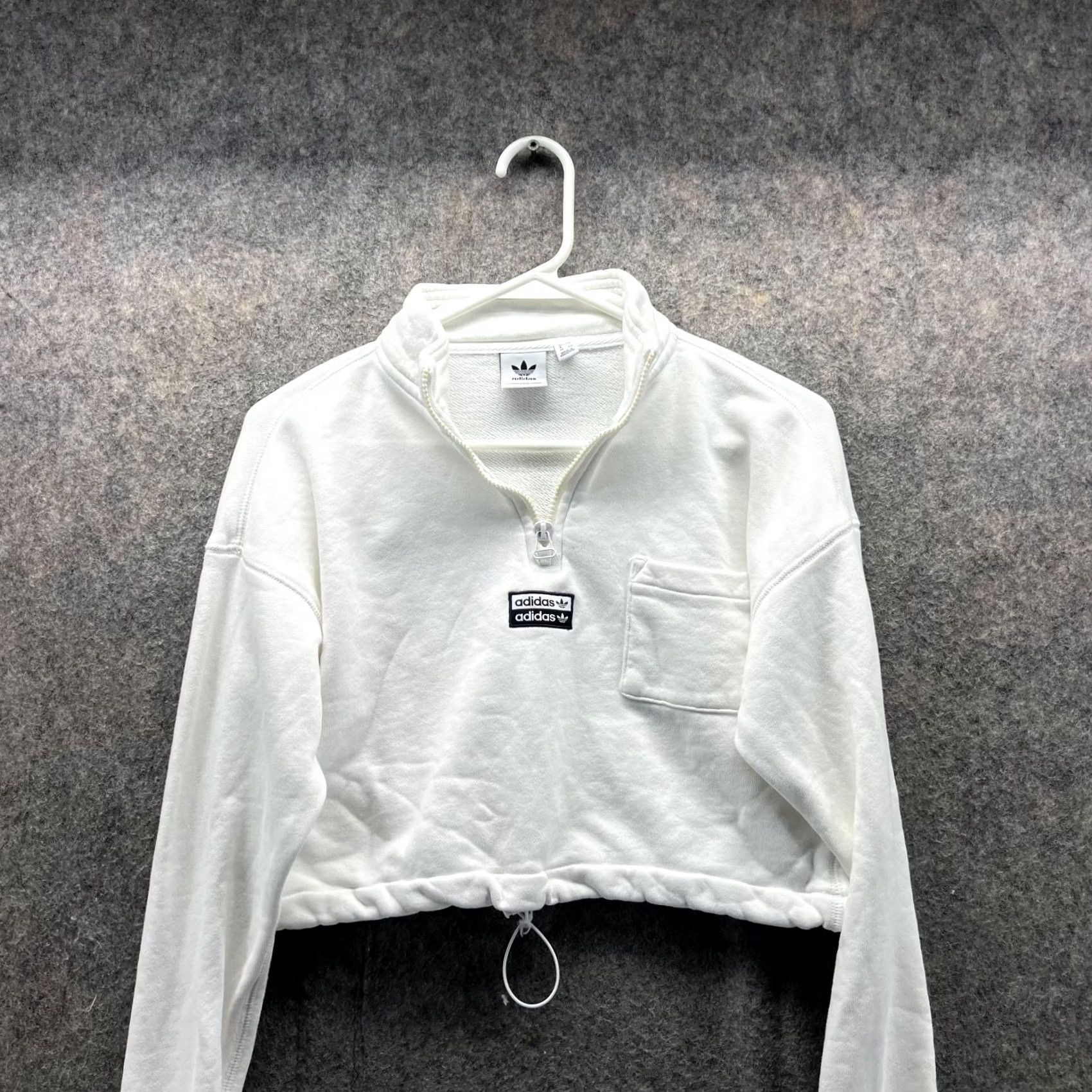 Adidas Adidas Sweater Women Small Trefoil White Cropped Half Zip Pullover Knit Sweatshirt Fleece Size S / US 4 / IT 40 - 2 Thumbnail