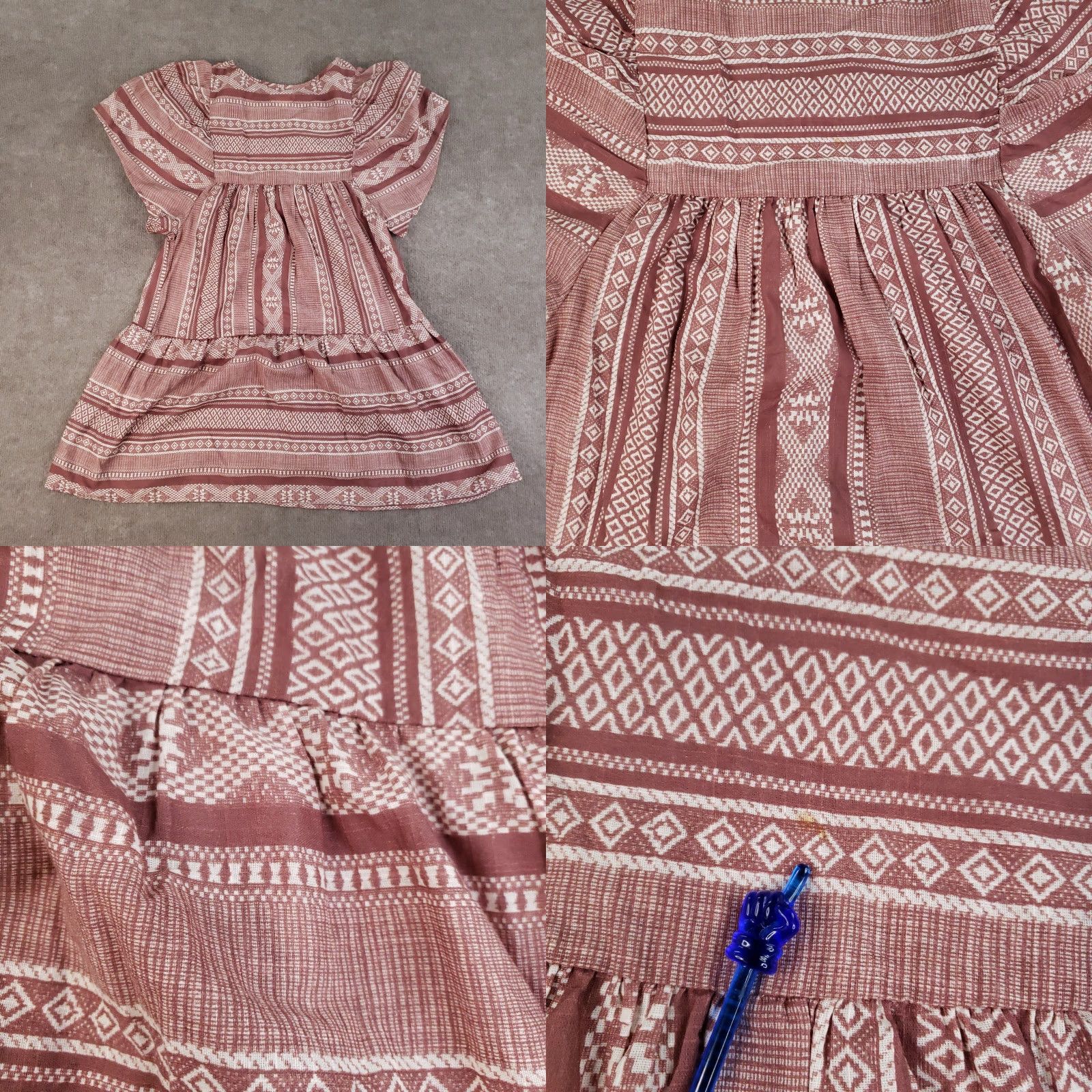 Vintage Maeve Anthropologie Dress Womens XS Brown White Boho Flutter Sleeve Mini Size XS / US 0-2 / IT 36-38 - 8 Thumbnail
