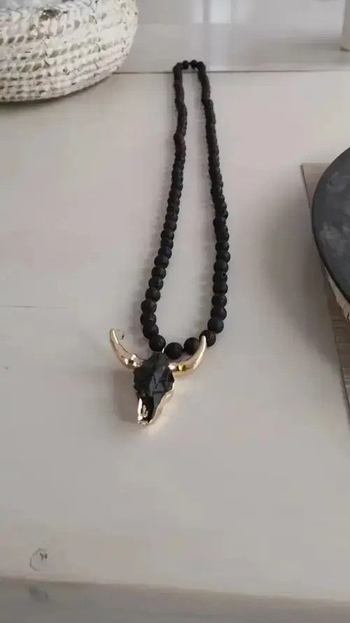 Jewelry Black Bull Head Bohemian Long Knotted Stone Bead Necklace Size ONE SIZE - 2 Thumbnail