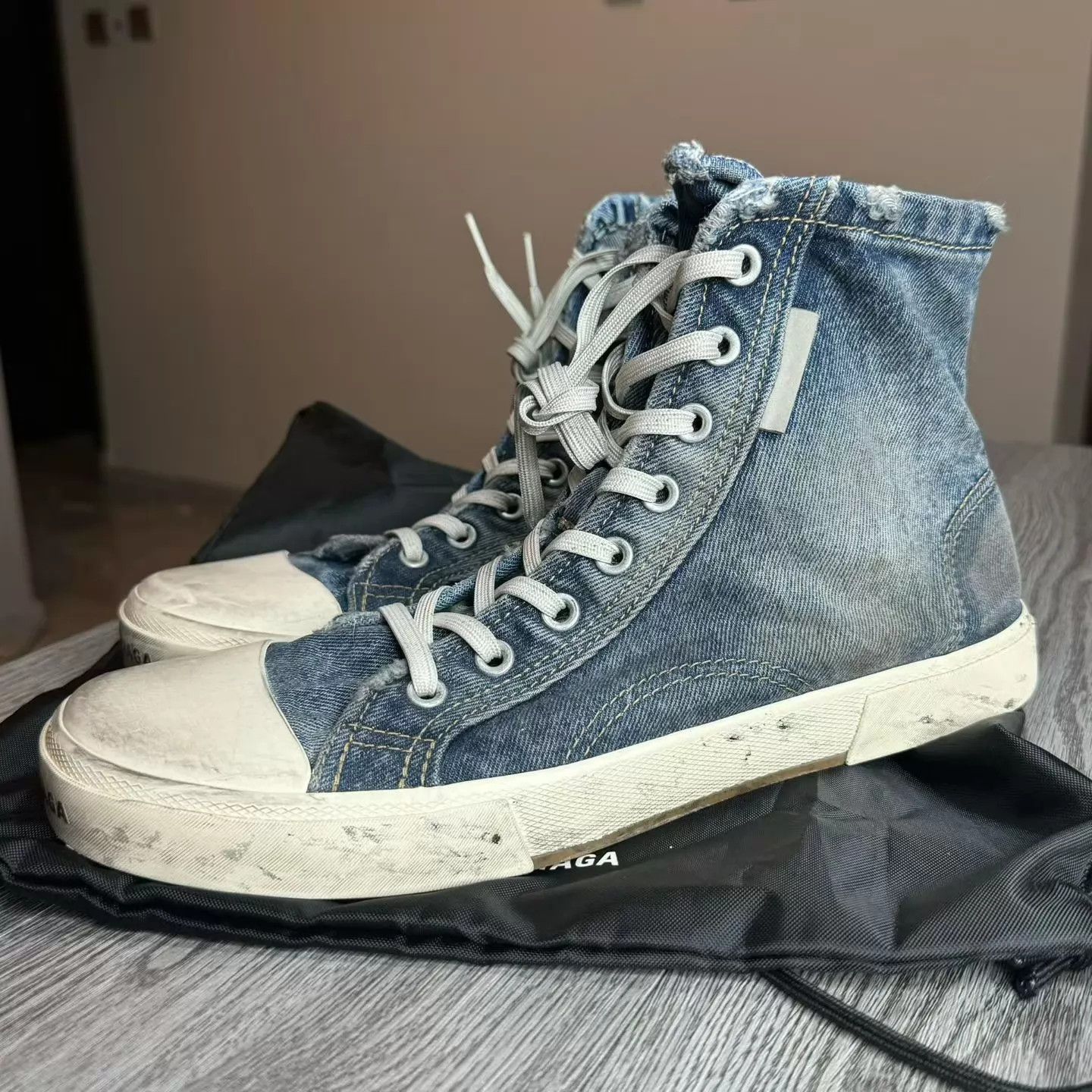 Balenciaga Balenciaga Paris Distressed Denim Sneakers 45 98N Size US 12 / EU 45 - 1 Thumbnail