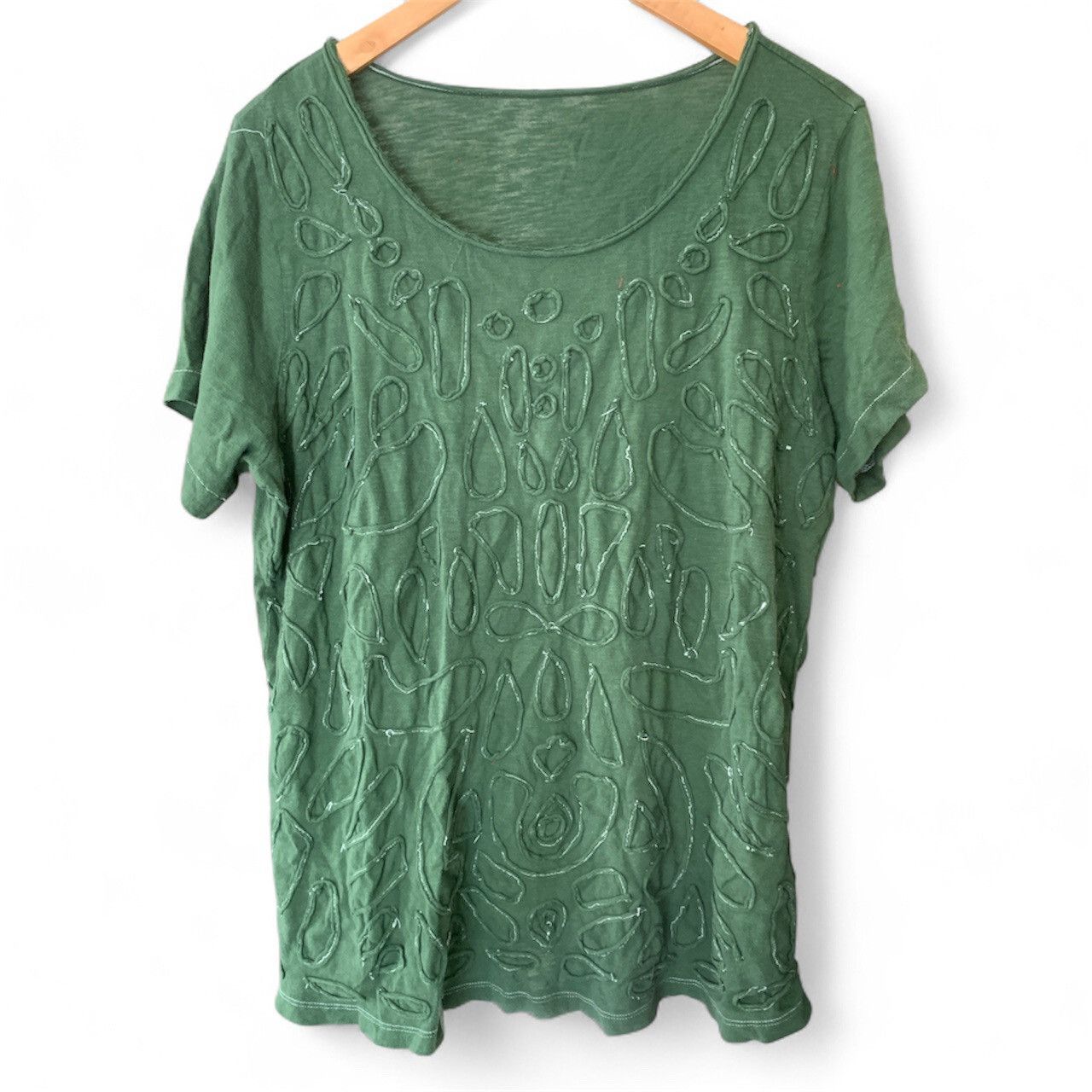 Lucky Brand Textured Design Forest Green T-shirt Size L / US 10 / IT 46 - 1 Thumbnail