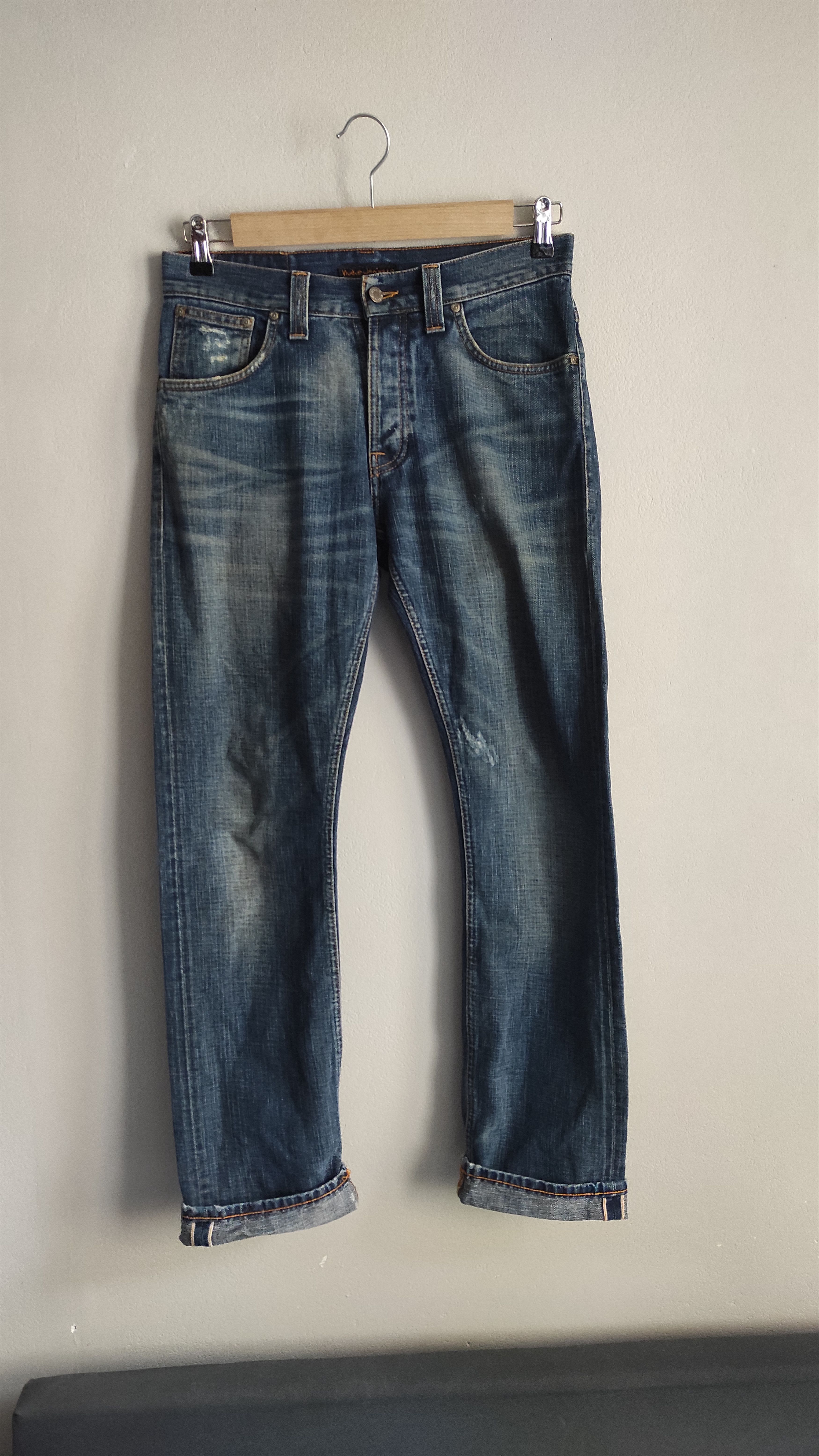 image of Archival Clothing x Avant Garde Nudie Jeans Selvedge Distressed Denim 31X32 in Blue, Men's