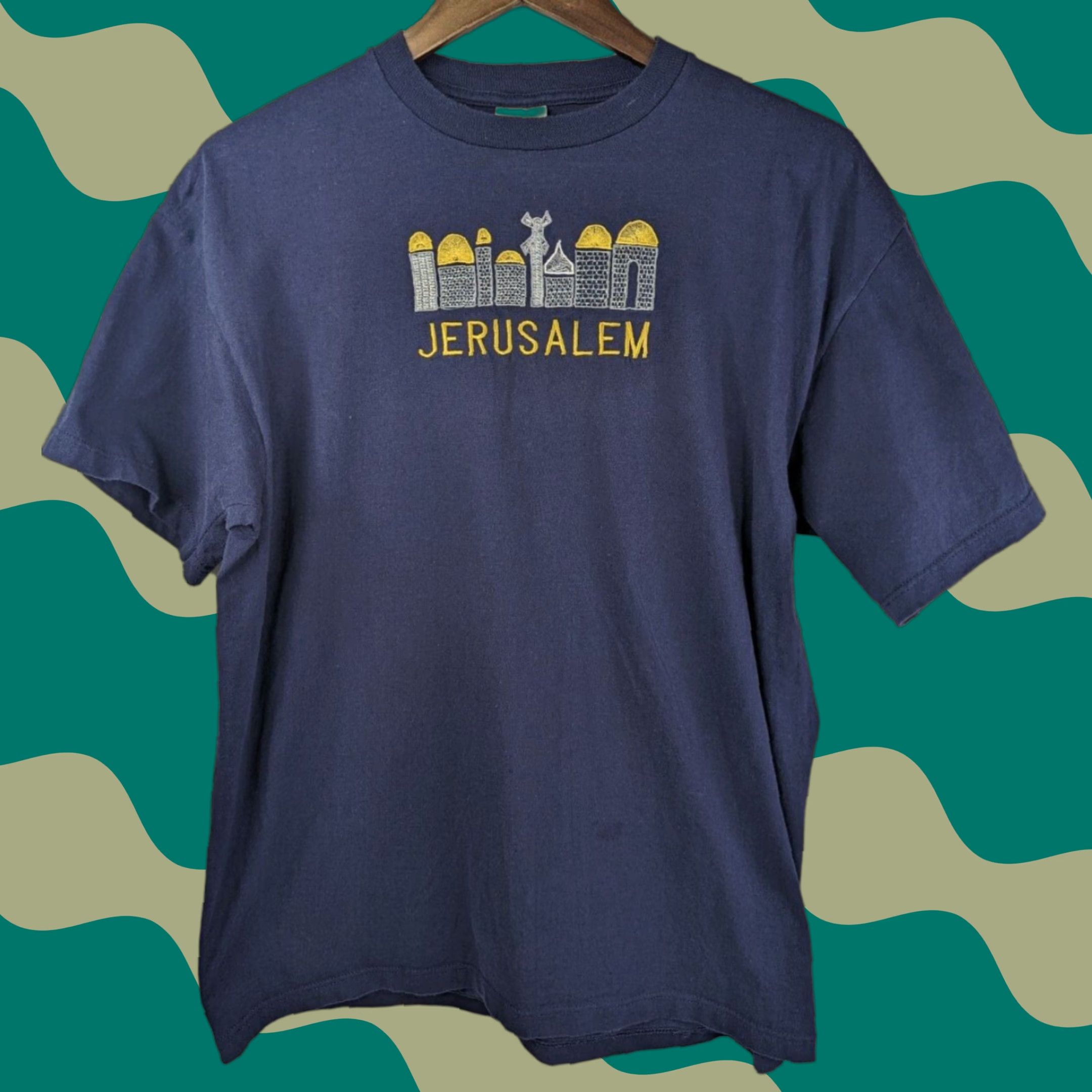 Jerzees VINTAGE Jerzees Shirt Jerusalem Navy L Blue 90s city hebrew israel jerusalem jewish lion of judah graphic embroidery crew neck Men Size US L / EU 52-54 / 3 - 1 Thumbnail