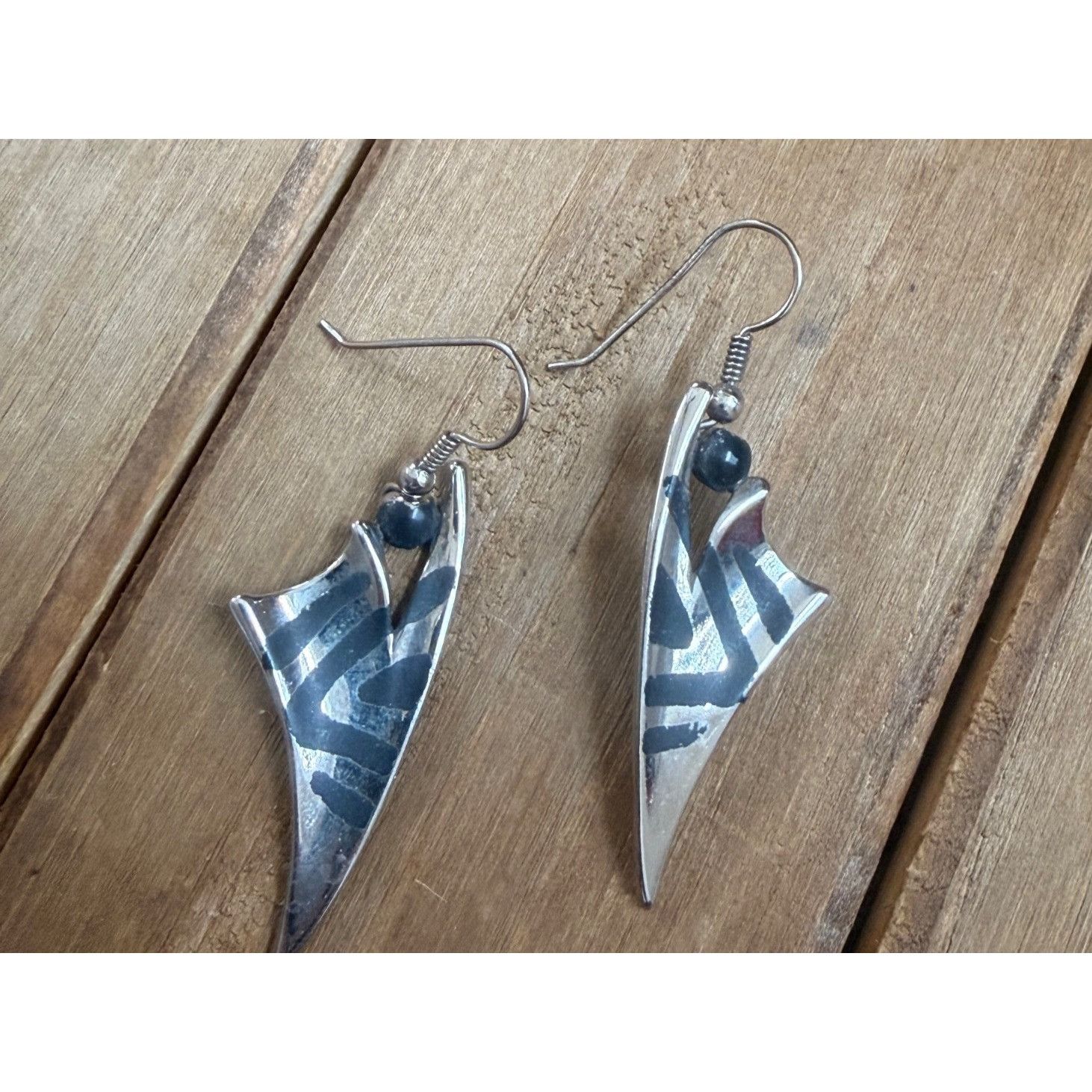Other Abstract Silver Drop Earrings With Geometric Tribal Design & Size ONE SIZE - 1 Thumbnail