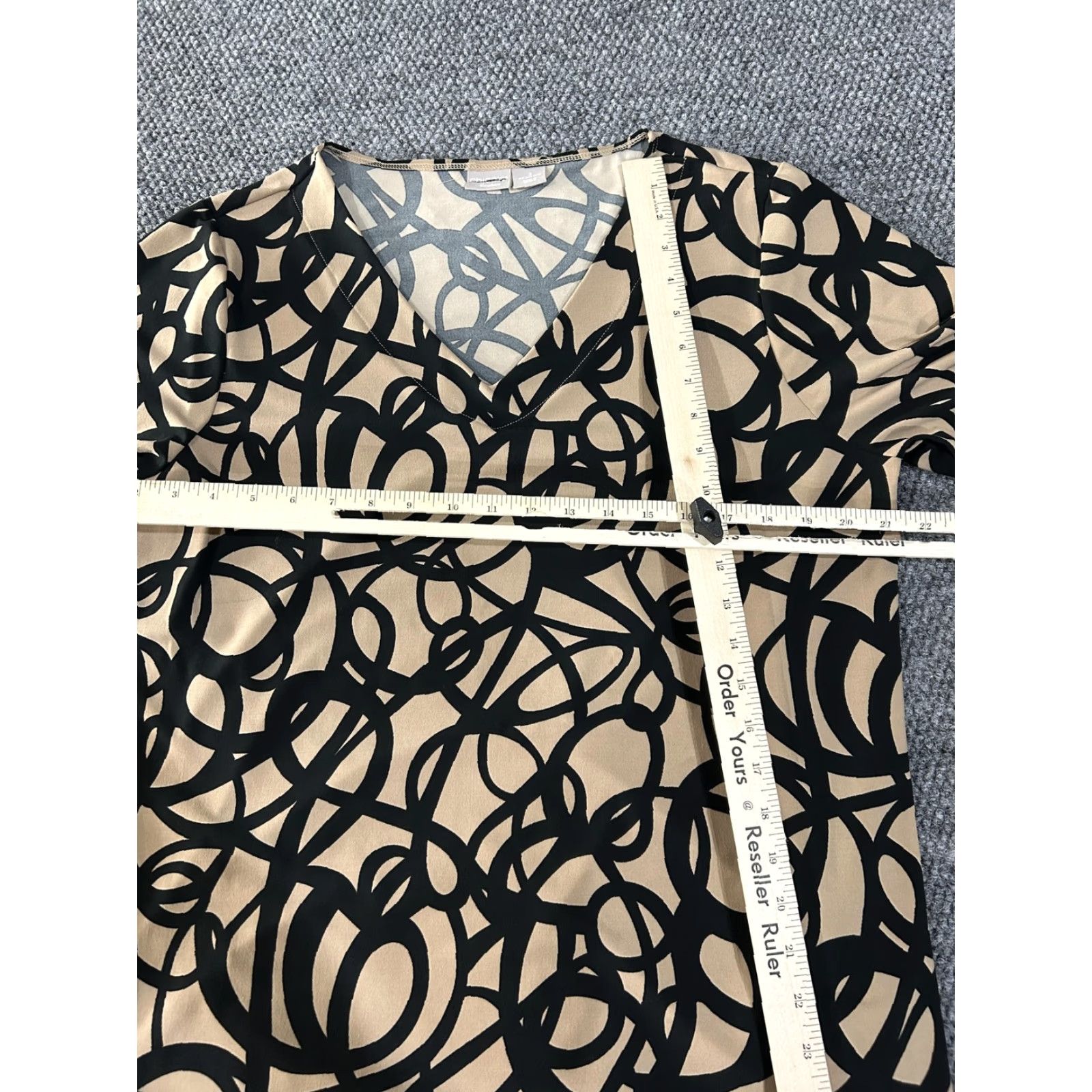 Vintage Chicos Shirt Womens 3 Beige Abstract Geometric Boat Neck Tunic Long Sleeve Top Size XS / US 0-2 / IT 36-38 - 4 Thumbnail