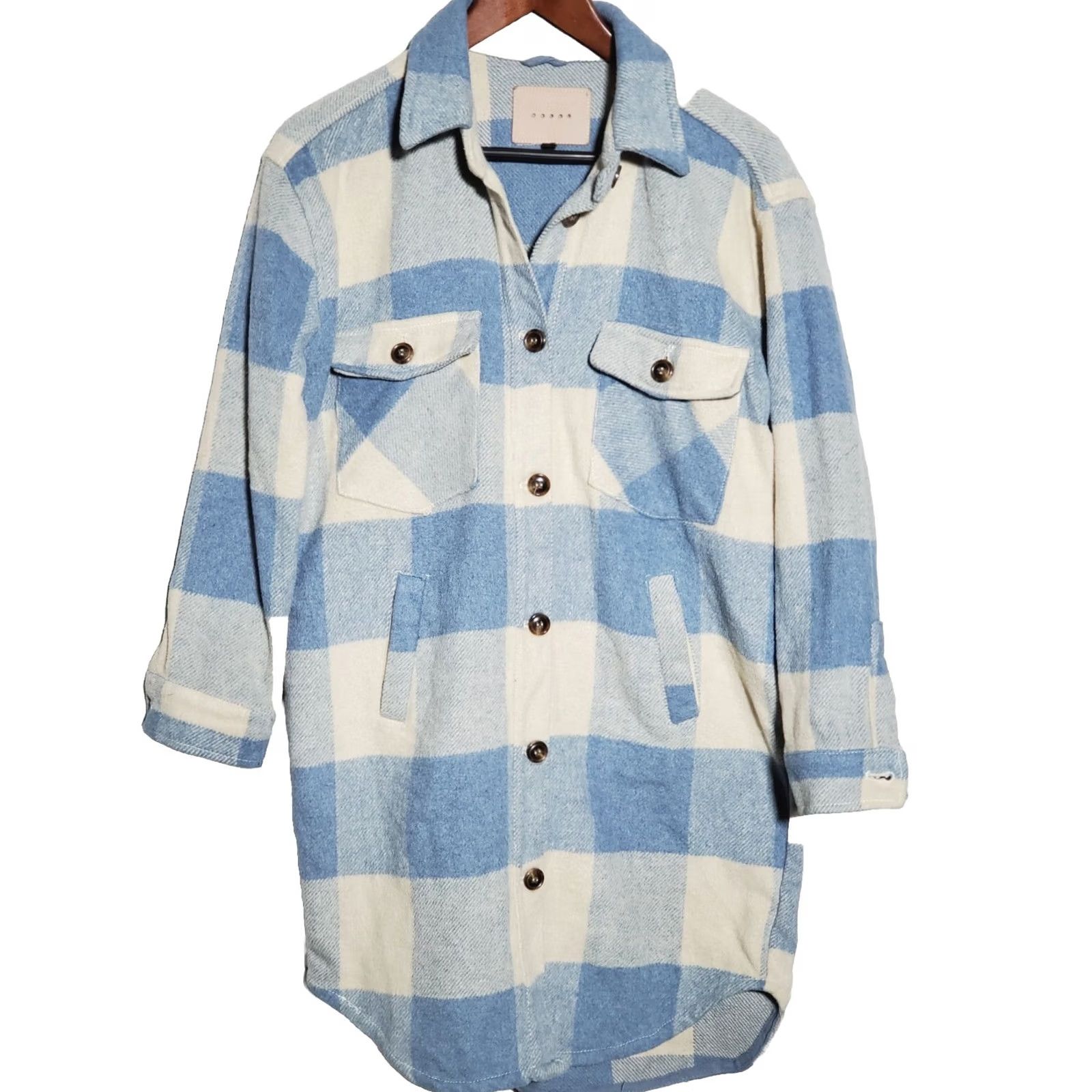 Vintage BLANKNYC Shacket Mid-Length Plaid Brushed Weave Blue and Ivory Women's XS Size XS / US 0-2 / IT 36-38 - 2 Thumbnail