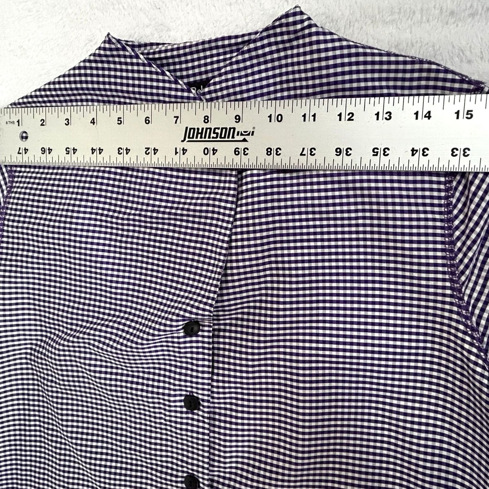 Vintage Beluva San Francisco Womens Purple Gingham Button-Up Blouse 3/4 Sleeve Medium Size M / US 6-8 / IT 42-44 - 4 Thumbnail
