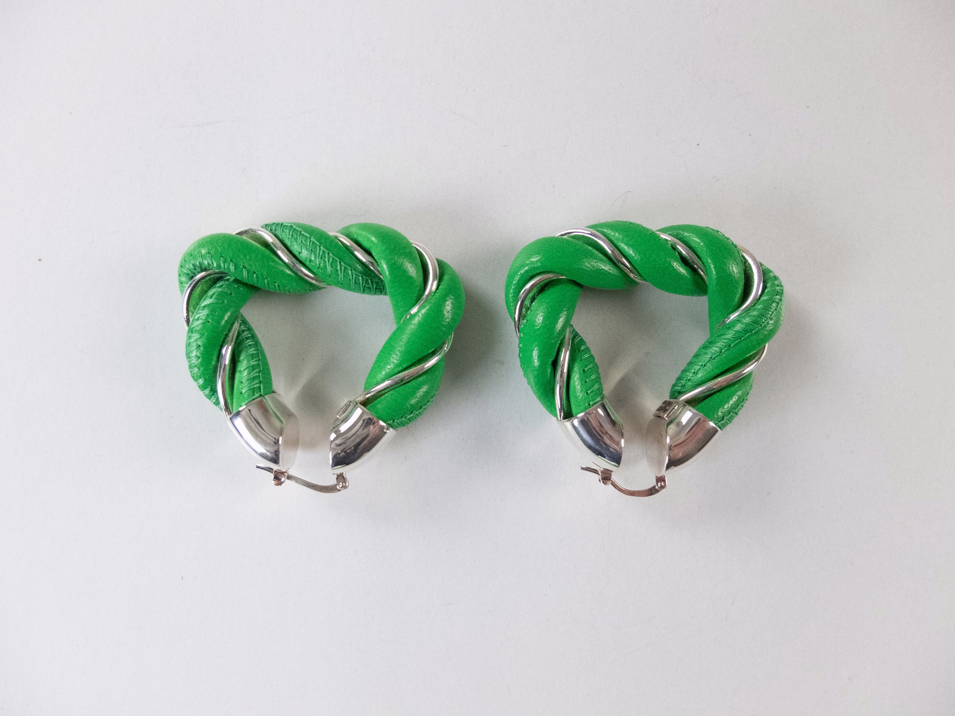 Bottega Veneta BOTTEGA VENETA Twist triangle green leather silver earrings Size ONE SIZE - 4 Thumbnail