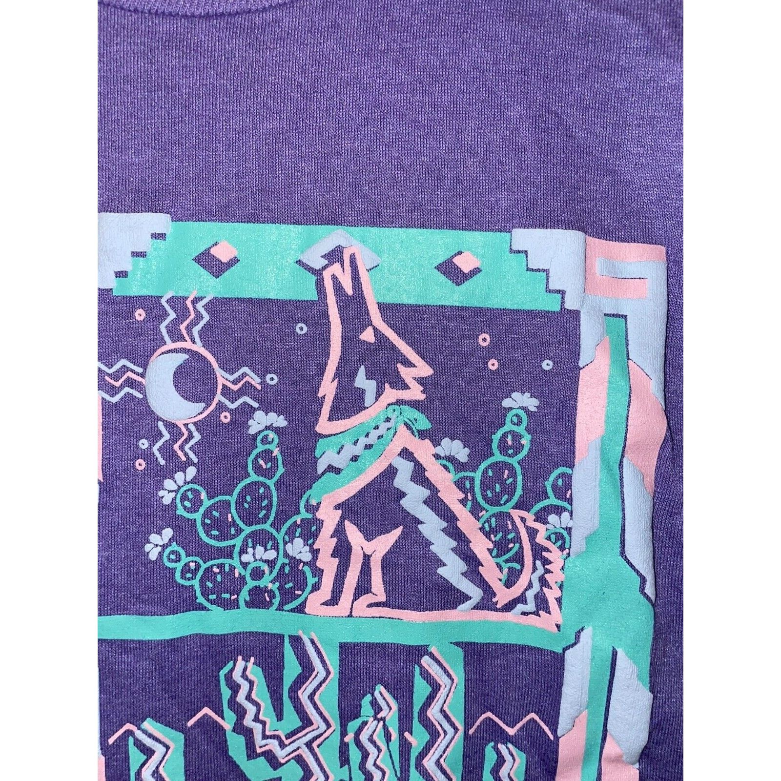Jerzees Vintage Arizona Art Shirt Coyote Cactus Tee Purple 80s 1980s Size US M / EU 48-50 / 2 - 4 Thumbnail