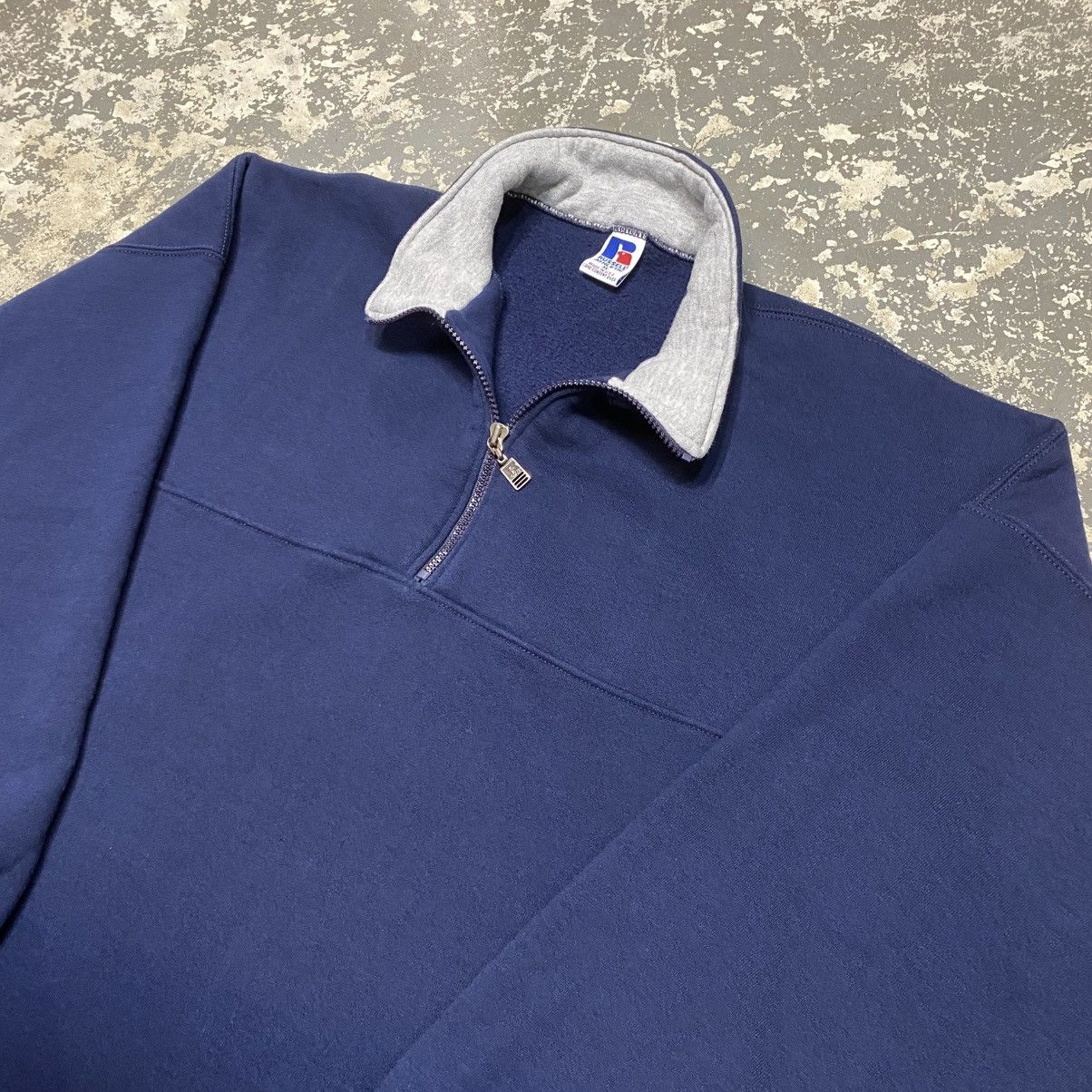 Russell Athletic × Vintage Vintage Russell Athletic Navy Blank 1/4 Zip Crewneck USA Size US XL / EU 56 / 4 - 9 Thumbnail