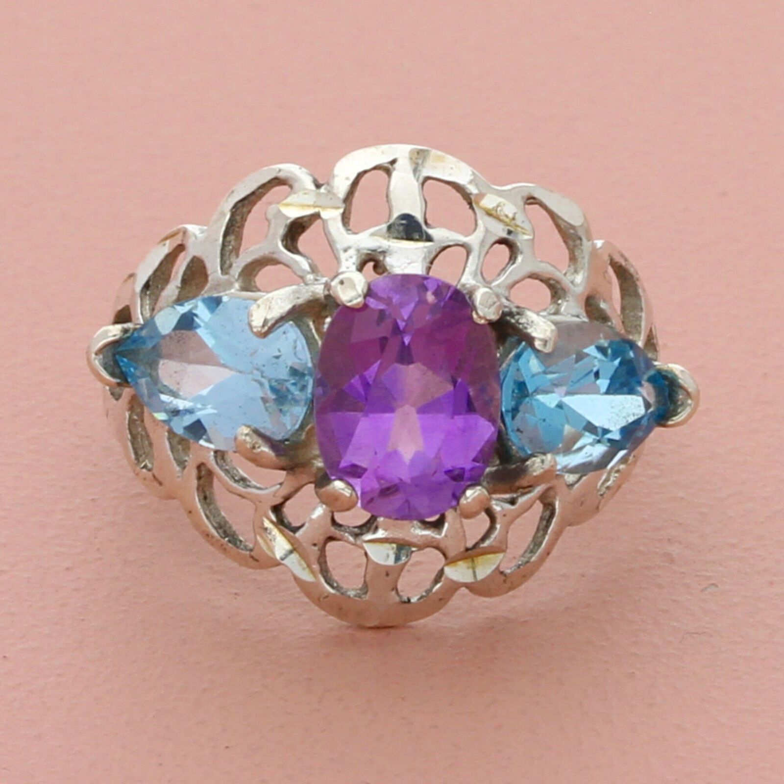 Designer 2024 Sterling Silver 14k Amethyst Ring Sz 5.75