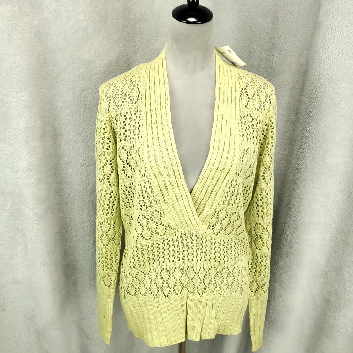 Liz Claiborne **Liz Claiborne Womens XL Light Green Open Knit V-Neck Sweater NWT** User: **Liz Claiborne Womens Light Green XL Open Knit V-Neck Sweater NWT** Size XL / US 12-14 / IT 48-50 - 2 Thumbnail