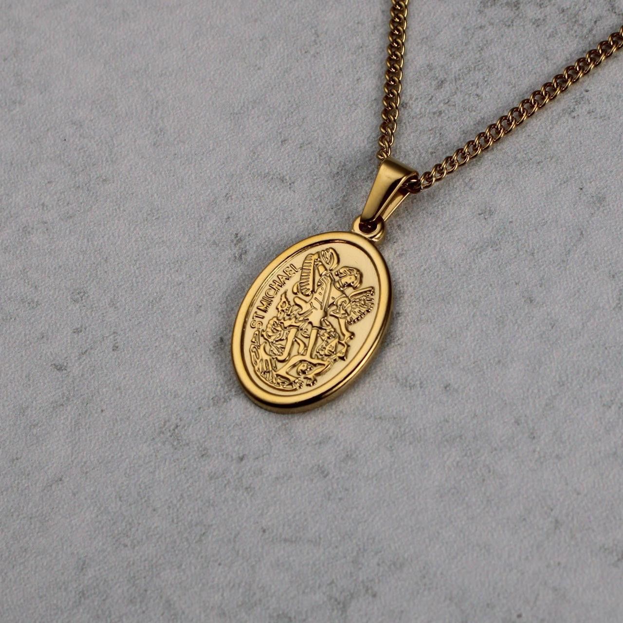Jewelry Gold Saint Michael Pendant Chain Necklace Size ONE SIZE - 1 Thumbnail