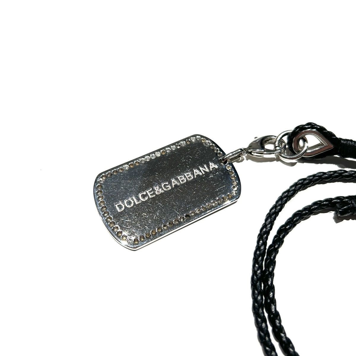 Dolce & Gabbana Dolce & Gabbana Rhinestone Tag Necklace Silver Leather Cord Size ONE SIZE - 2 Thumbnail