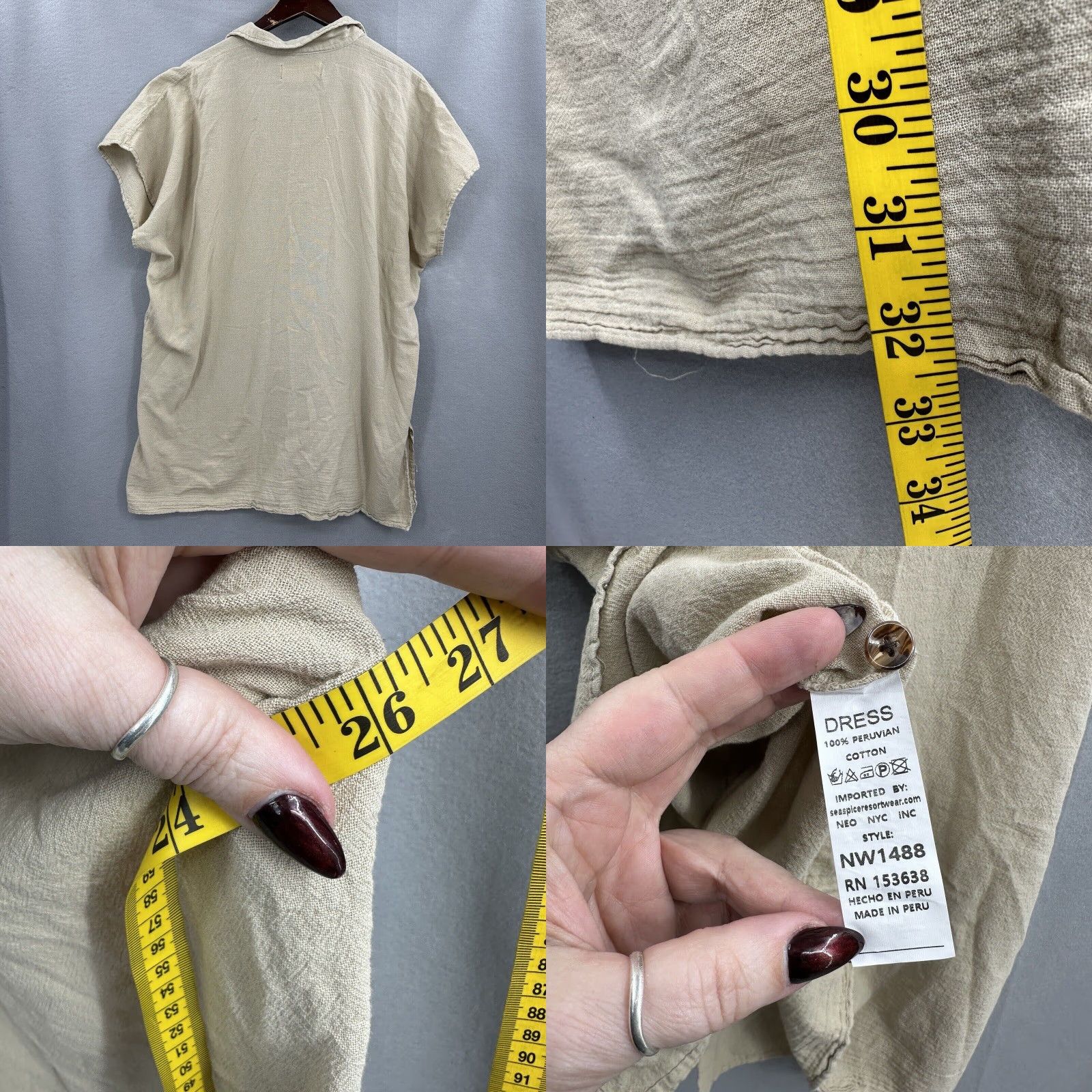 Vintage Seaspice Resort Blouse Women Small Beige Cotton Casual Tunic Short Sleeve Bohemian Designer Size S / US 4 / IT 40 - 8 Thumbnail