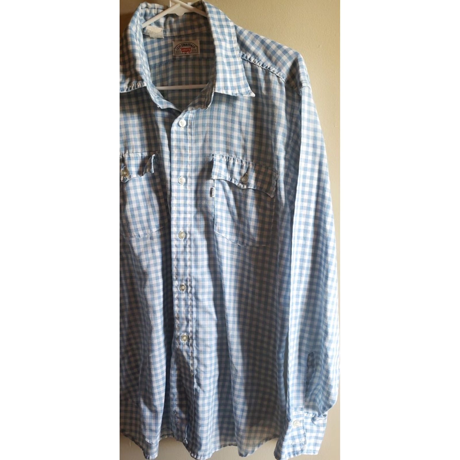 Levi's VINTAGE Levi’s Button-Down Shirt Blue White Check Cotton XL Long Sleeve Casual Workwear Mens Reg Size US XL / EU 56 / 4 - 4 Thumbnail