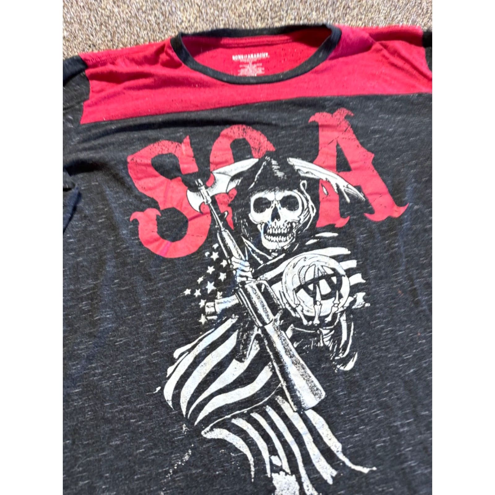 Vintage Sons Of Anarchy Mens Shirt XL Red Long Sleeve Cotton Blend SOA T-Shirt Crew Neck Graphic Print Size US XL / EU 56 / 4 - 2 Thumbnail