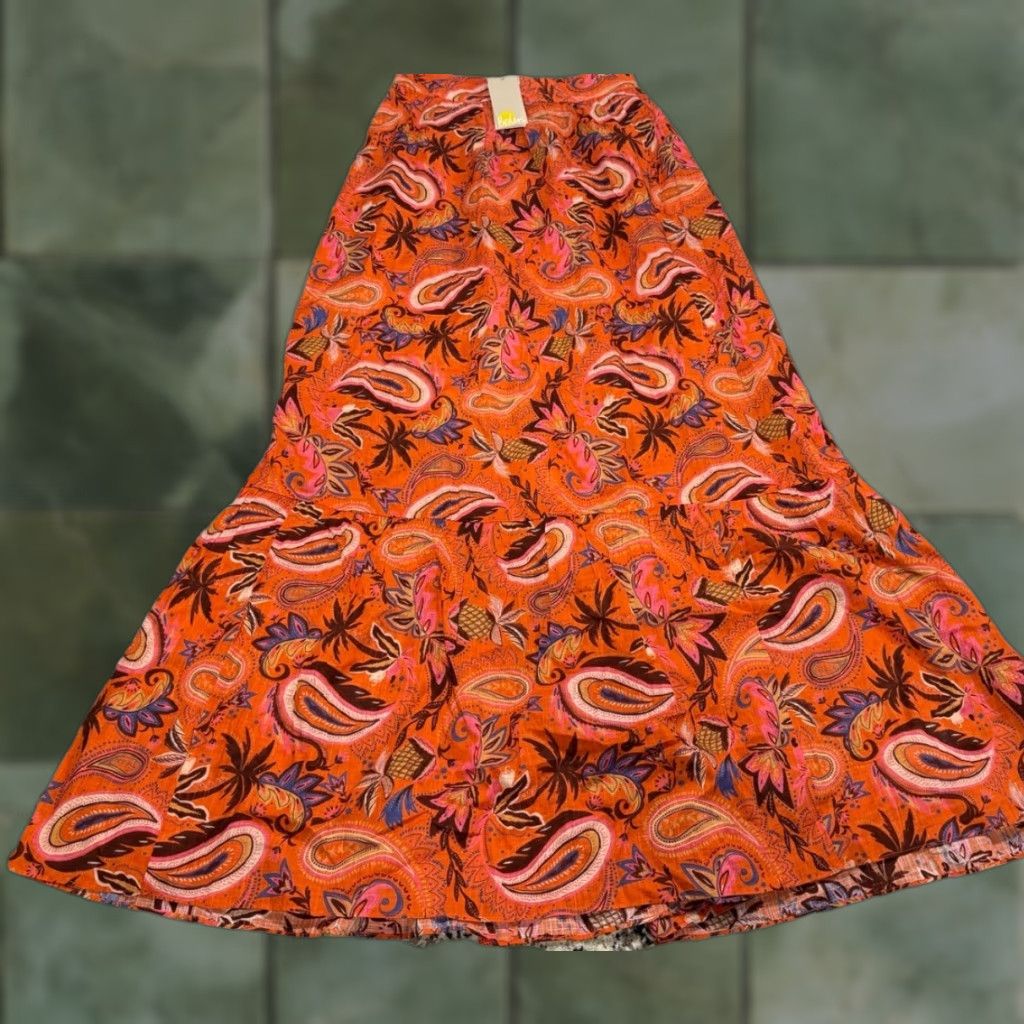 Boden Boden Tiered Maxi Skirt Women’s 8L Long Orange Paisley Cotton Boho Maxi Skirt USA 8L Womens Size 30" / US 8 / IT 44 - 1 Thumbnail