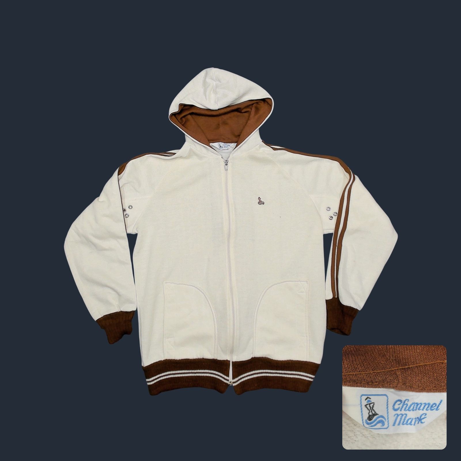 Vintage Vintage 1970s Channel Mark Ivory 2-Stripe Boxy Track Hoodie Size US M / EU 48-50 / 2 - 1 Thumbnail
