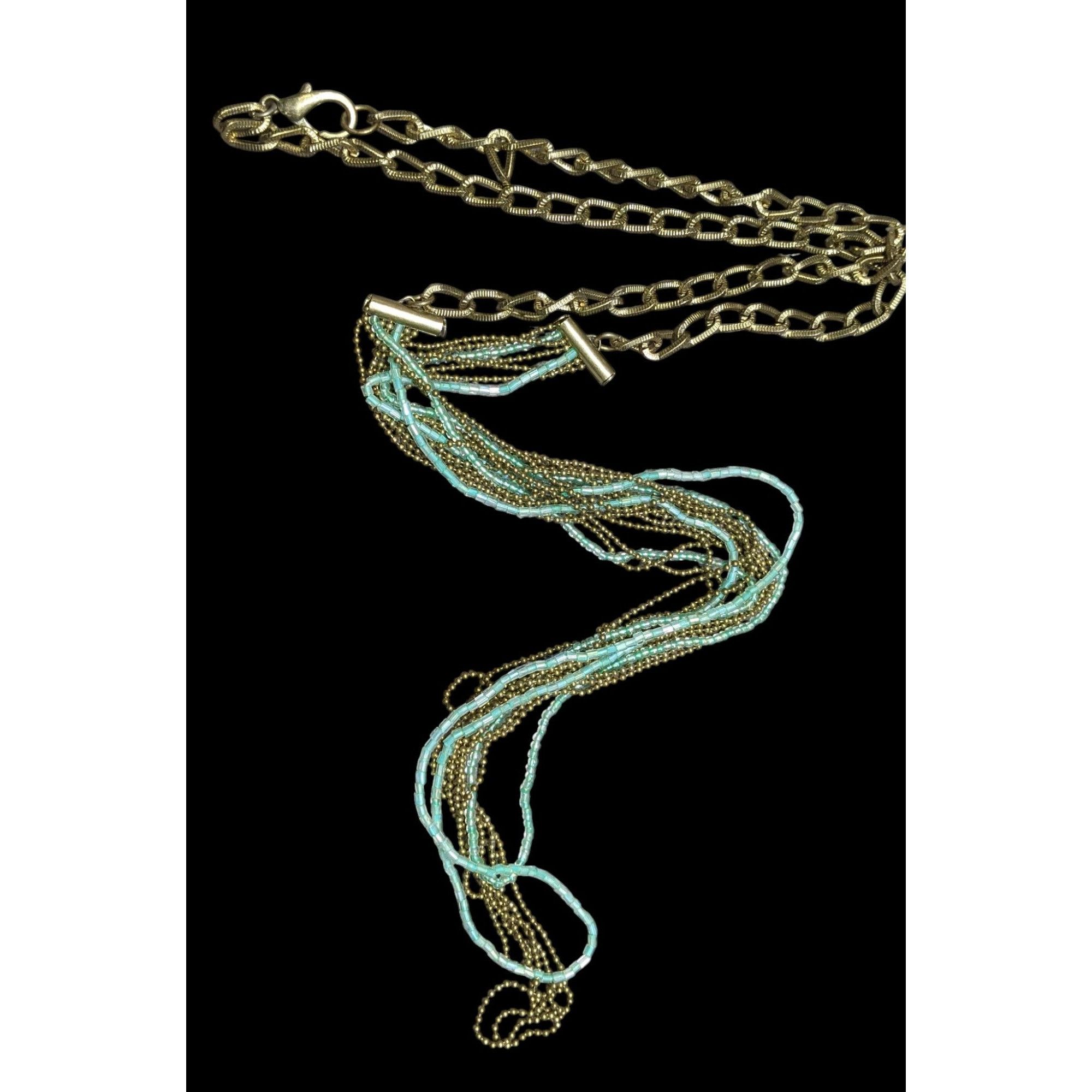 Other Layered Gold Tone & Aqua Chain Necklace With Multi-Strand De Size ONE SIZE - 1 Thumbnail