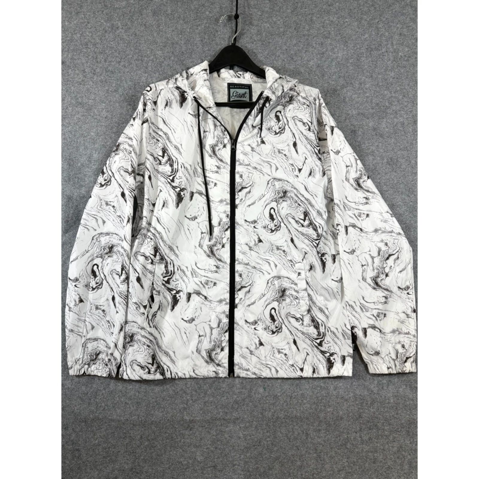 Vintage Beautiful Giant Windbreaker Jacket Mens L White Marble Print Hooded Zip Up NWOT Size US L / EU 52-54 / 3 - 3 Thumbnail