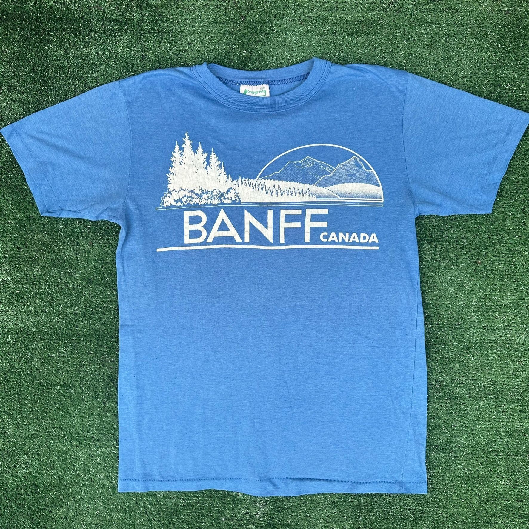 Evergreen Vintage 80s Banff Canada Landscape T-Shirt Blue S Gorpcore Size US S / EU 44-46 / 1 - 1 Thumbnail