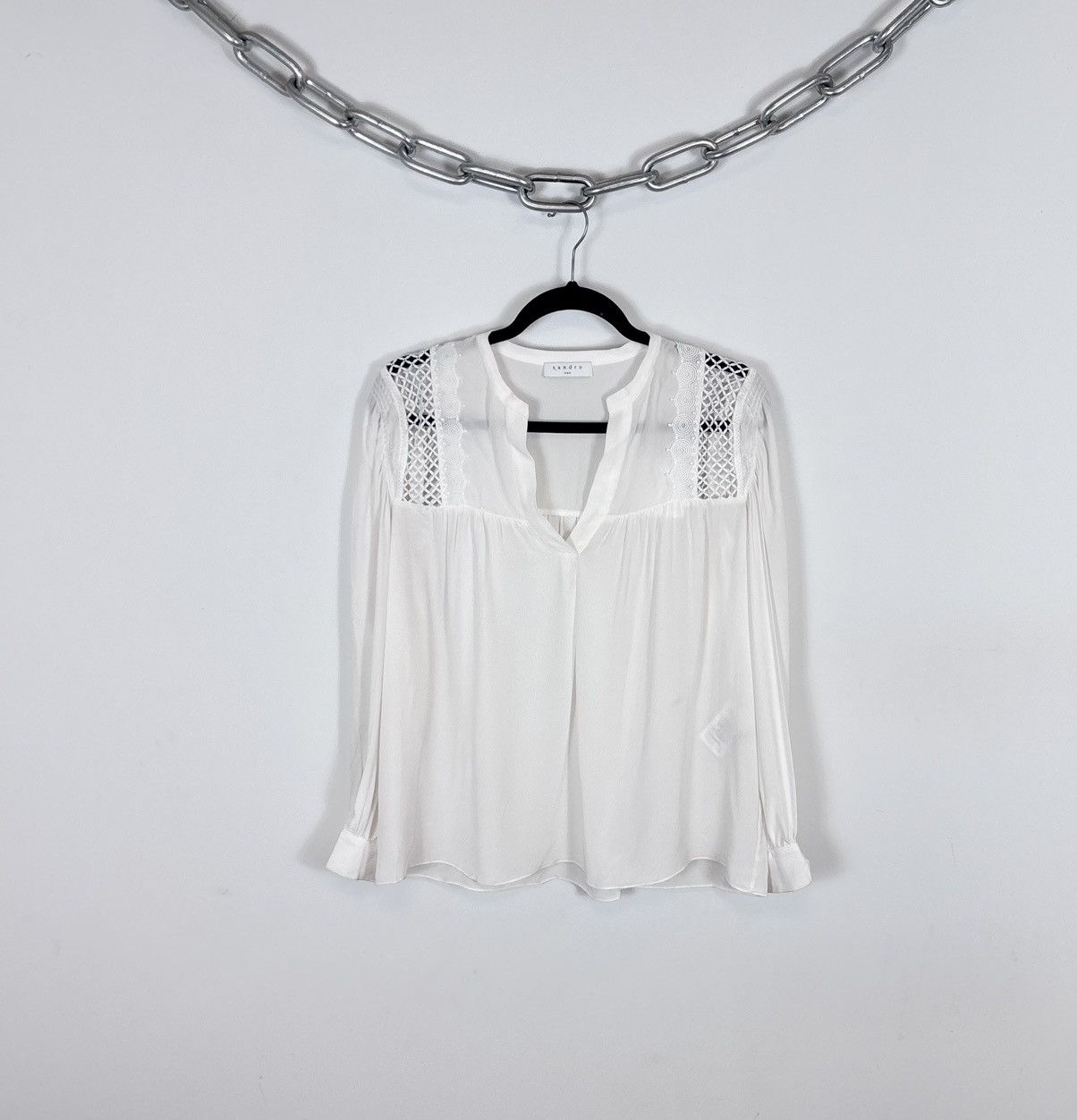 Sandro Sandro Paris NWT Tommy Women’s Ecru White Silk Blouse Shirt Size S / US 4 / IT 40 - 1 Thumbnail