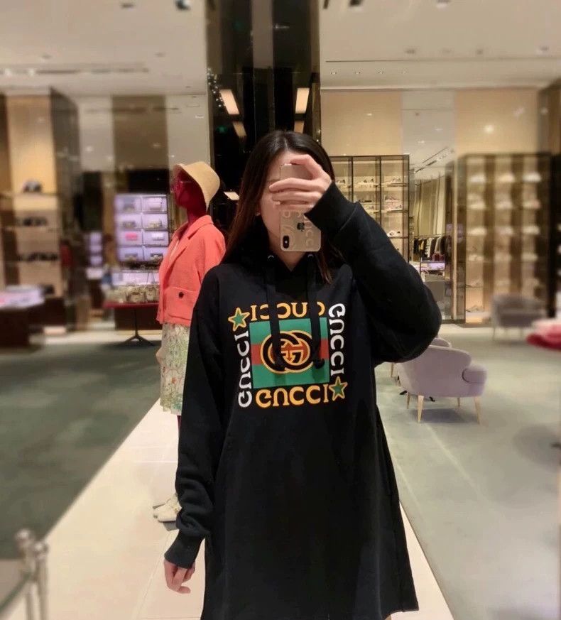 Gucci GucciBlack logo printed cotton hooded drawstring long sweat Size US S / EU 44-46 / 1 - 9 Thumbnail