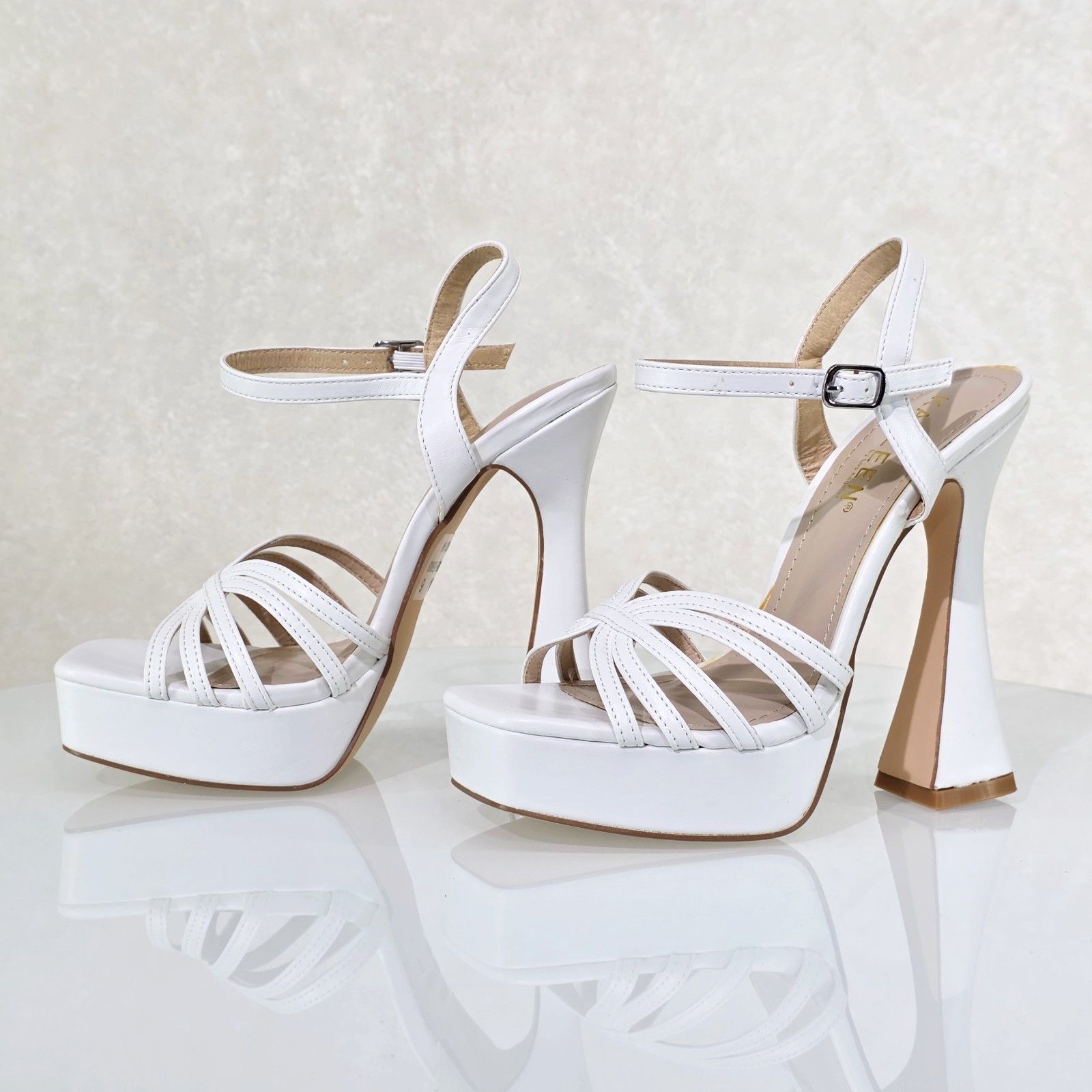 Other Posh White Matte Spool High Heels Ankle Strap Open Toe Sanda Size US 8 / IT 38 - 7 Thumbnail