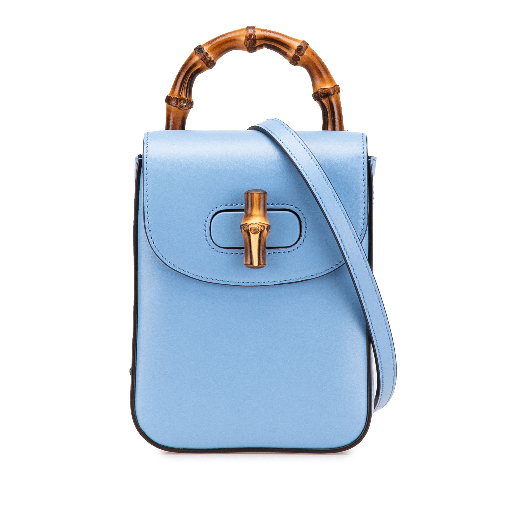 Gucci Mini Calfskin Bamboo Top Handle Bag in Blue, Women's