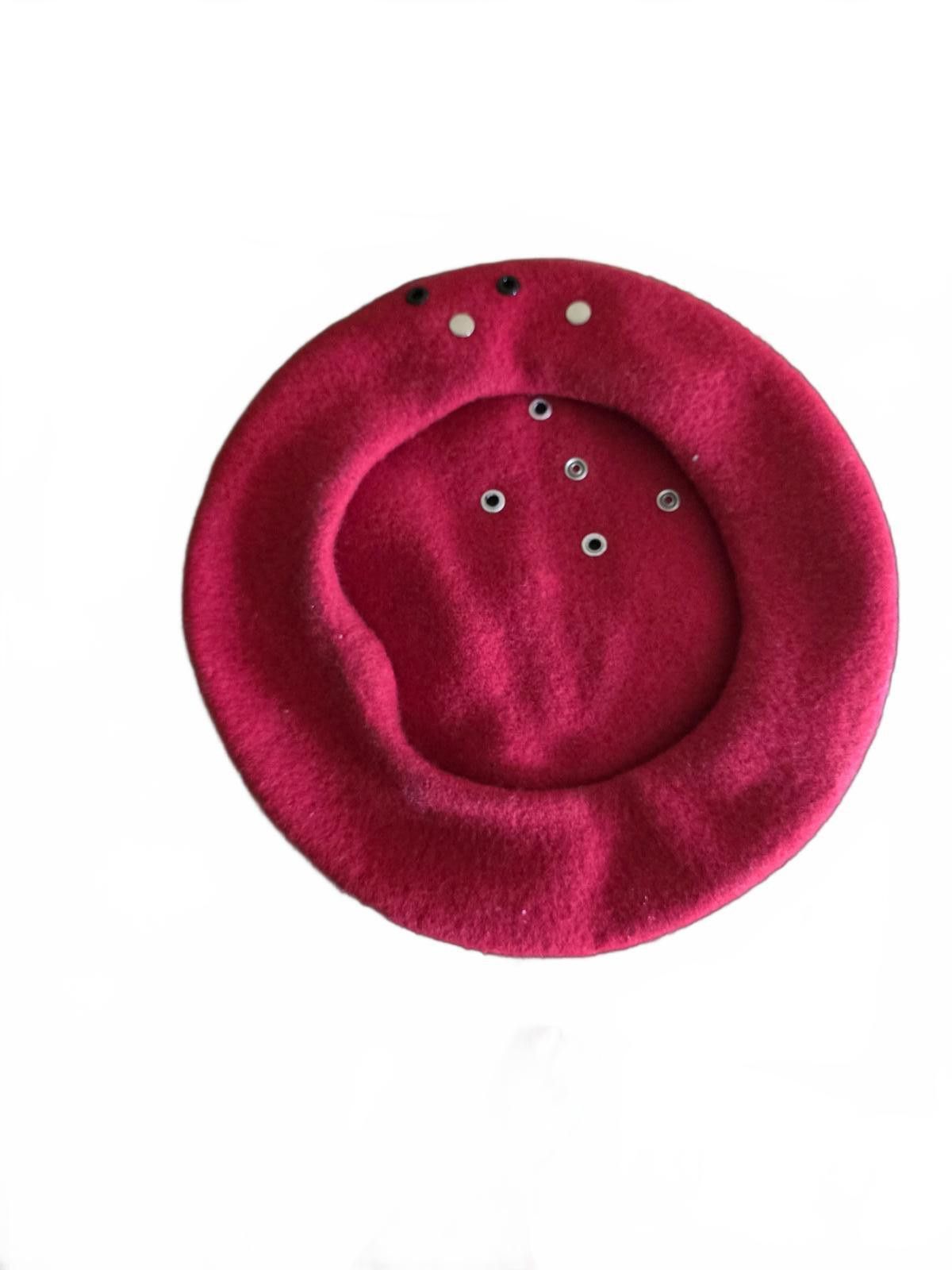 The Unbranded Brand Red Wool Beret with Decorative Studs One Size Fits Most Size ONE SIZE - 3 Thumbnail