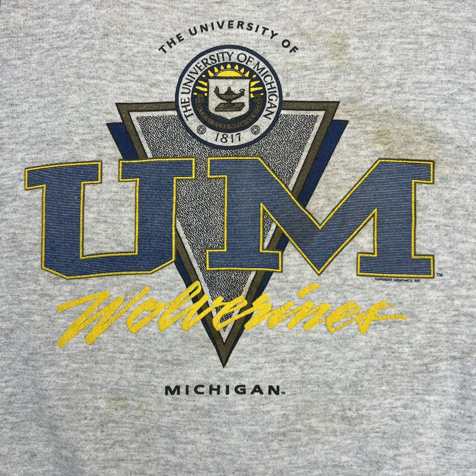 NCAA × Vintage VTG University Michigan Wolverines Sweatshirt 90s Pullover Size US XXL / EU 58 / 5 - 2 Thumbnail