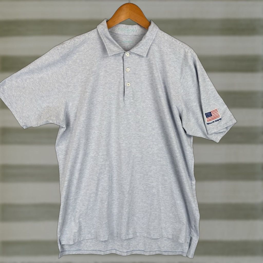 Vintage B Draddy Polo Shirt Mens L Blue Stripe Performance Stretch USA Flag Logo Shirt Polo Size US L / EU 52-54 / 3 - 1 Thumbnail