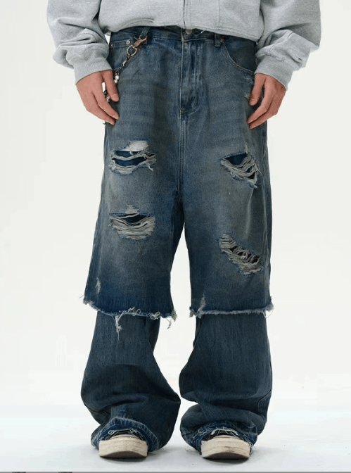 Japanese Brand Washed distressed straight street retro ripped jeans Size US 32 / EU 48 - 2 Thumbnail