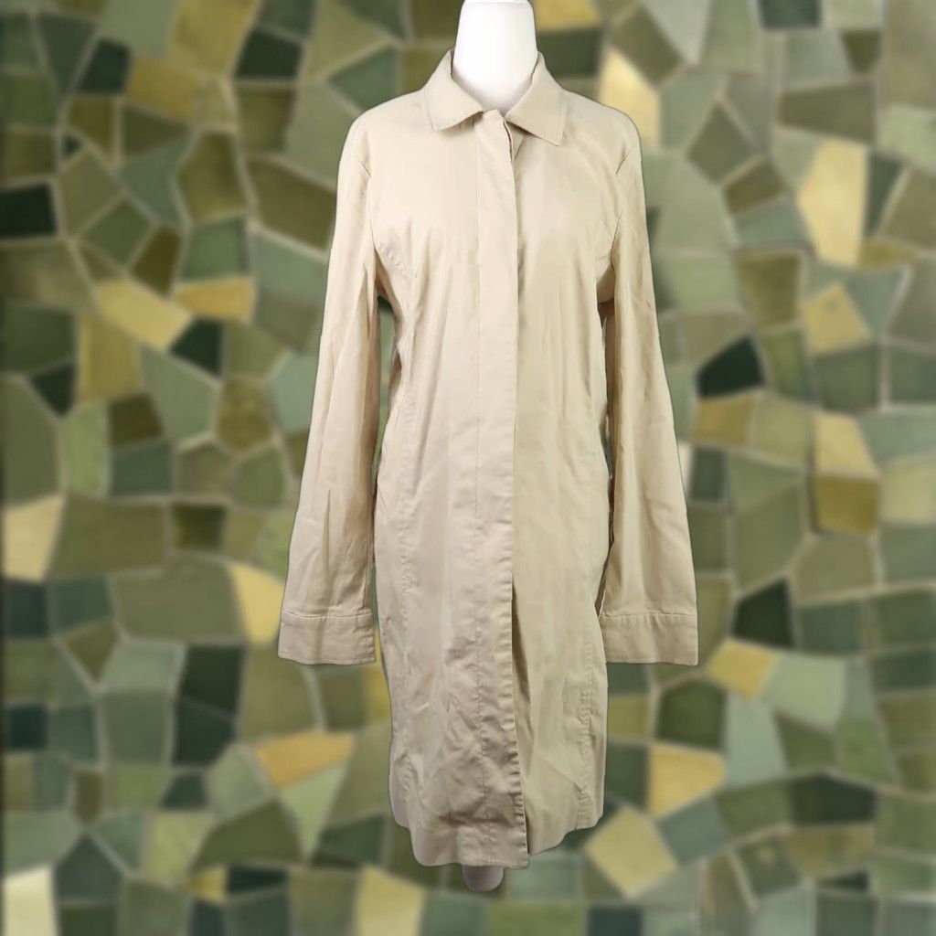 Vintage VINTAGE Frenchi Jacket Women's 90s Khaki Tan Mid-Length Lightweight Nylon Button Front L Size L / US 10 / IT 46 - 1 Thumbnail