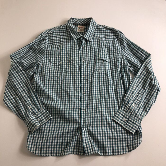 Levi's Levi's Modern Mens Western Shirt Size 2XL Green Plaid Pearl ...