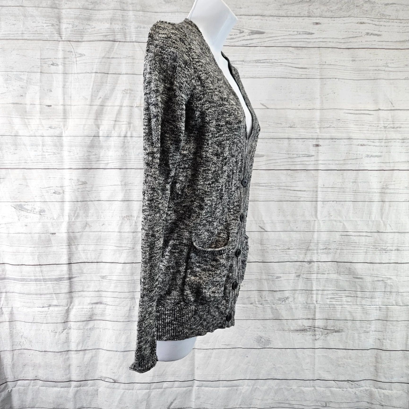 Madewell VINTAGE Madewell Womens Cardigan Button Front XS Gray Black Cotton Long Sleeve Size XS / US 0-2 / IT 36-38 - 3 Thumbnail
