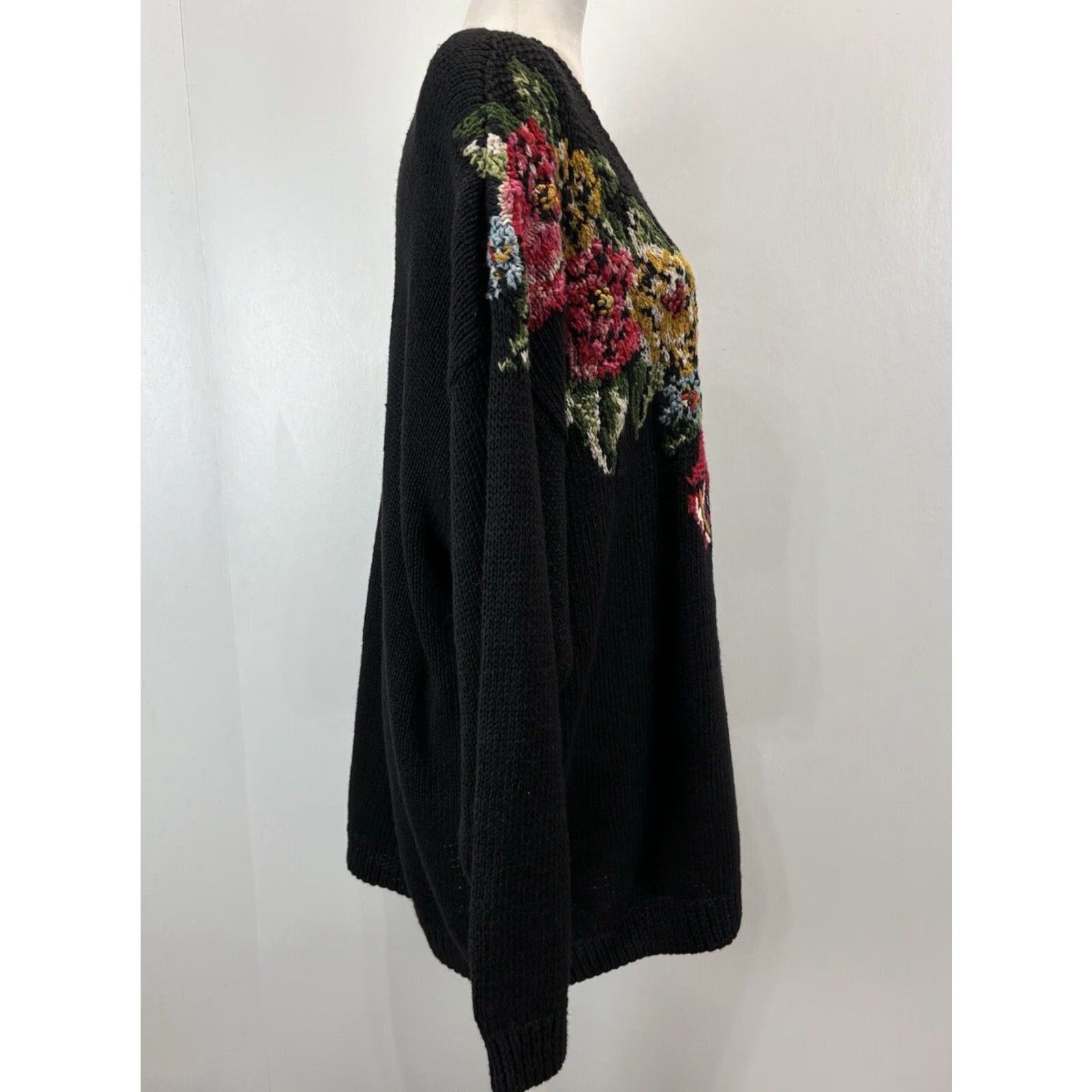 Vintage Vintage Marisa Christina Women's Sweater Pullover 2X Plus Black Floral Knit Fall Winter 90s Cottagecore Size XXL / US 16-18 / IT 52-54 - 4 Thumbnail