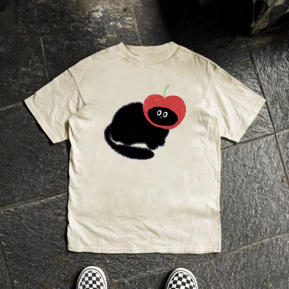 Japanese Brand × Vintage Beige casual retro apple cat print t-shirt Size US L / EU 52-54 / 3 - 1 Thumbnail