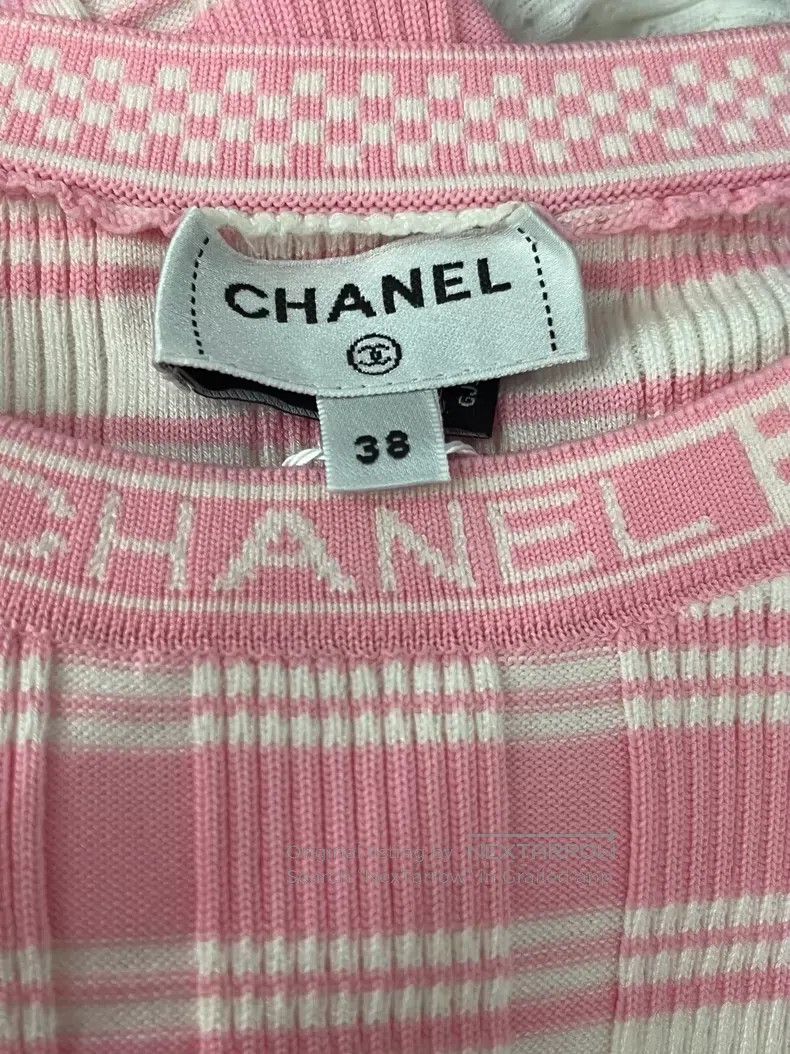 Chanel Chanel Pink striped knitted short sleeves Size XS / US 0-2 / IT 36-38 - 4 Thumbnail