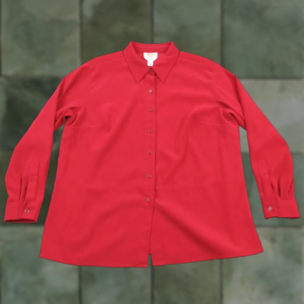 Talbots VINTAGE Talbots Women's Red Long Sleeve Button-Up Stretch Shirt 1X Preppy Size XL / US 12-14 / IT 48-50 - 1 Thumbnail