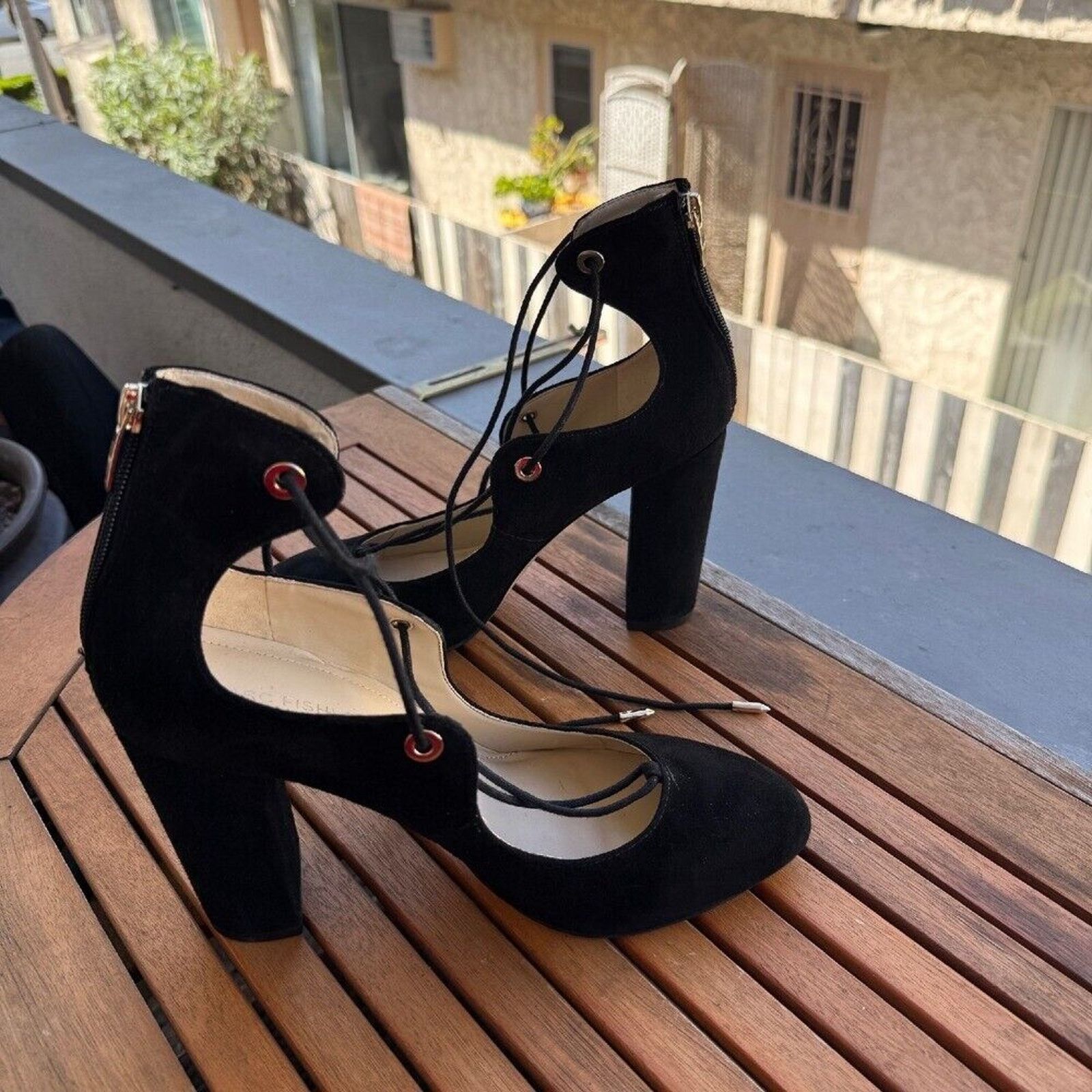 Marc Fisher Marc Fisher Black Suede Lace Up Heels Block Heel Pumps Shoes Size US 10 / IT 40 - 3 Thumbnail