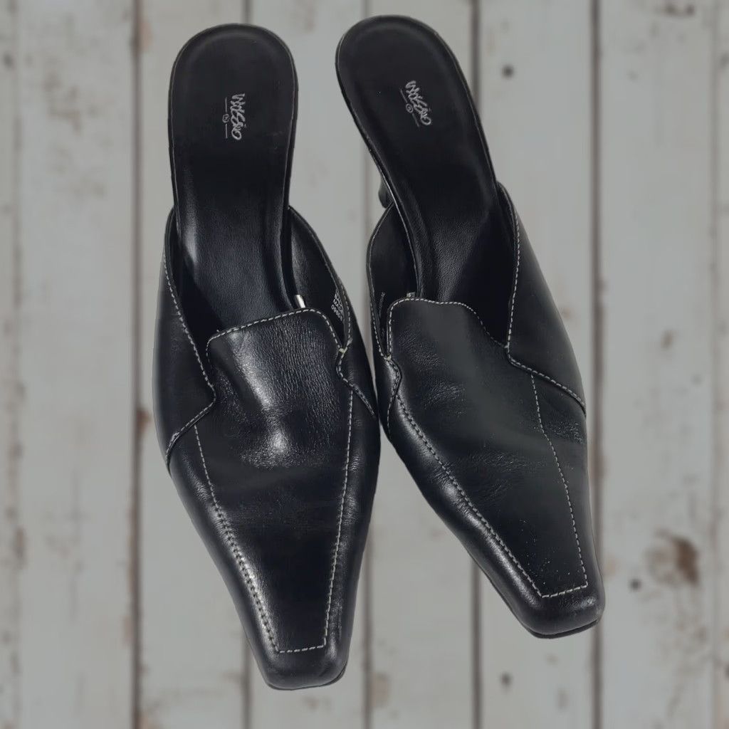 Mossimo VINTAGE Mossimo Black Leather Mules Women’s Size 8.5 High Heel Slip On Casual Stylish Size US 8.5 / IT 38.5 - 1 Thumbnail