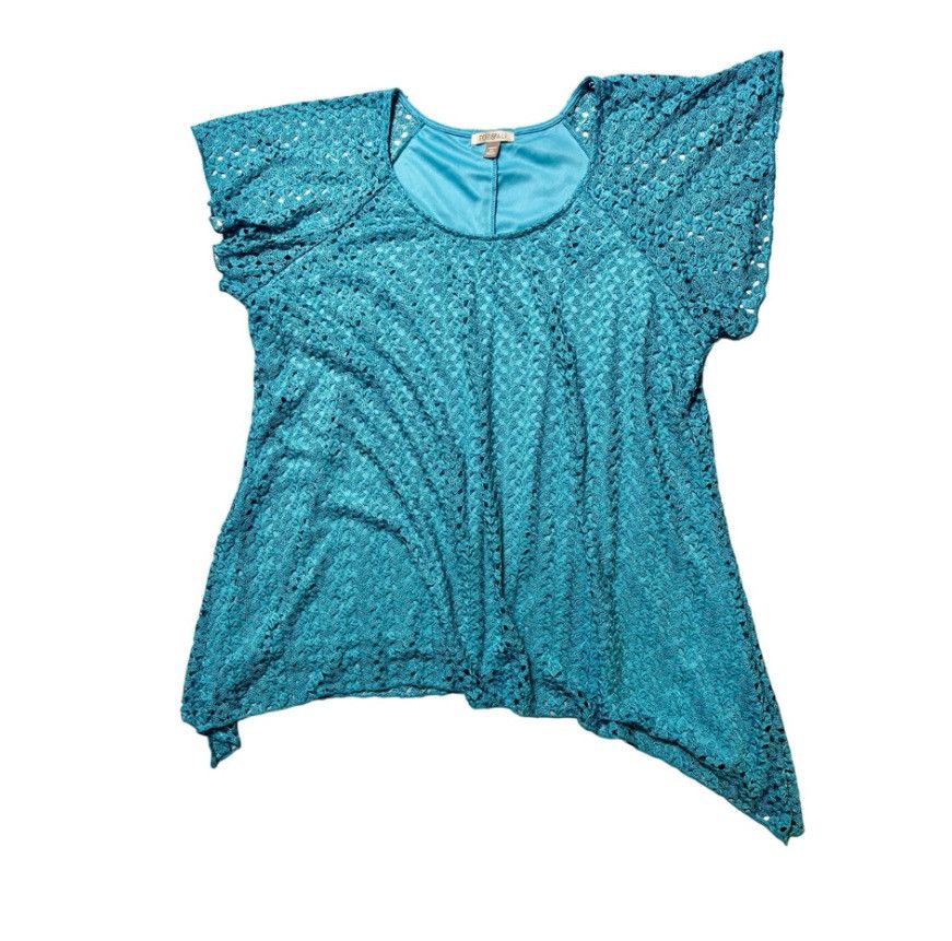 Other ROZ & ALI Turquoise Crochet Lace Asymmetrical Tunic Size 3X Size 3XL / US 20-22 - 1 Thumbnail