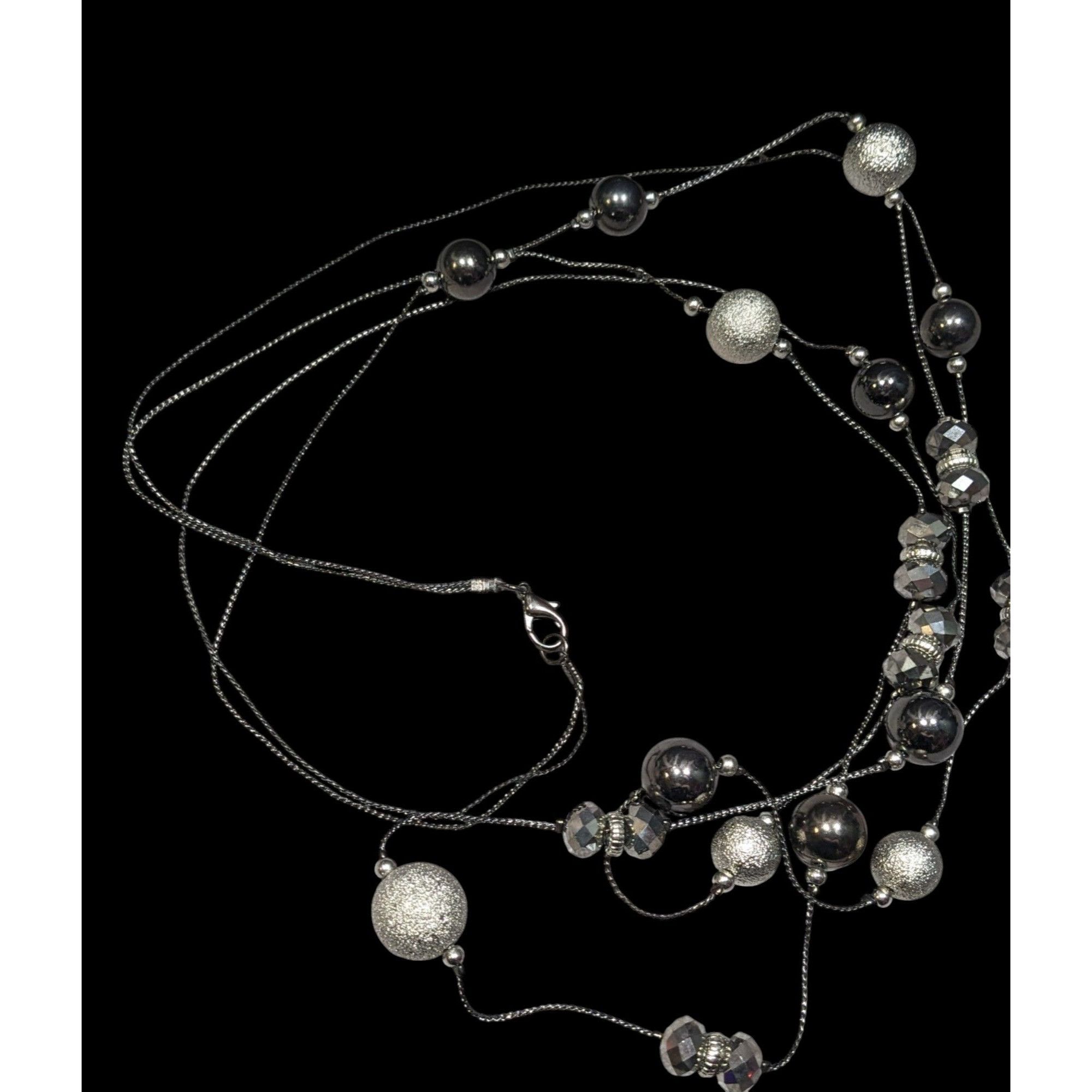 Other Glam Goth Layered Station Necklace Black And Silver Tone Bea Size ONE SIZE - 3 Thumbnail