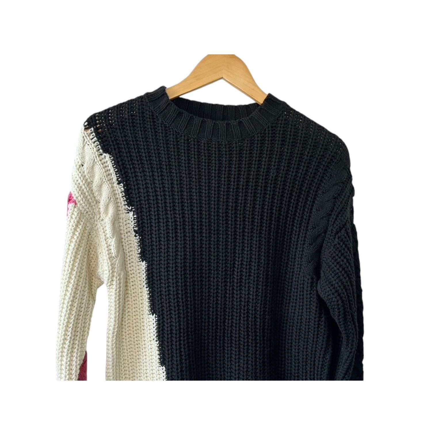 Central Park West Central Park West Black Ivory Pink Medium Knit Sweater Size S / US 4 / IT 40 - 2 Thumbnail
